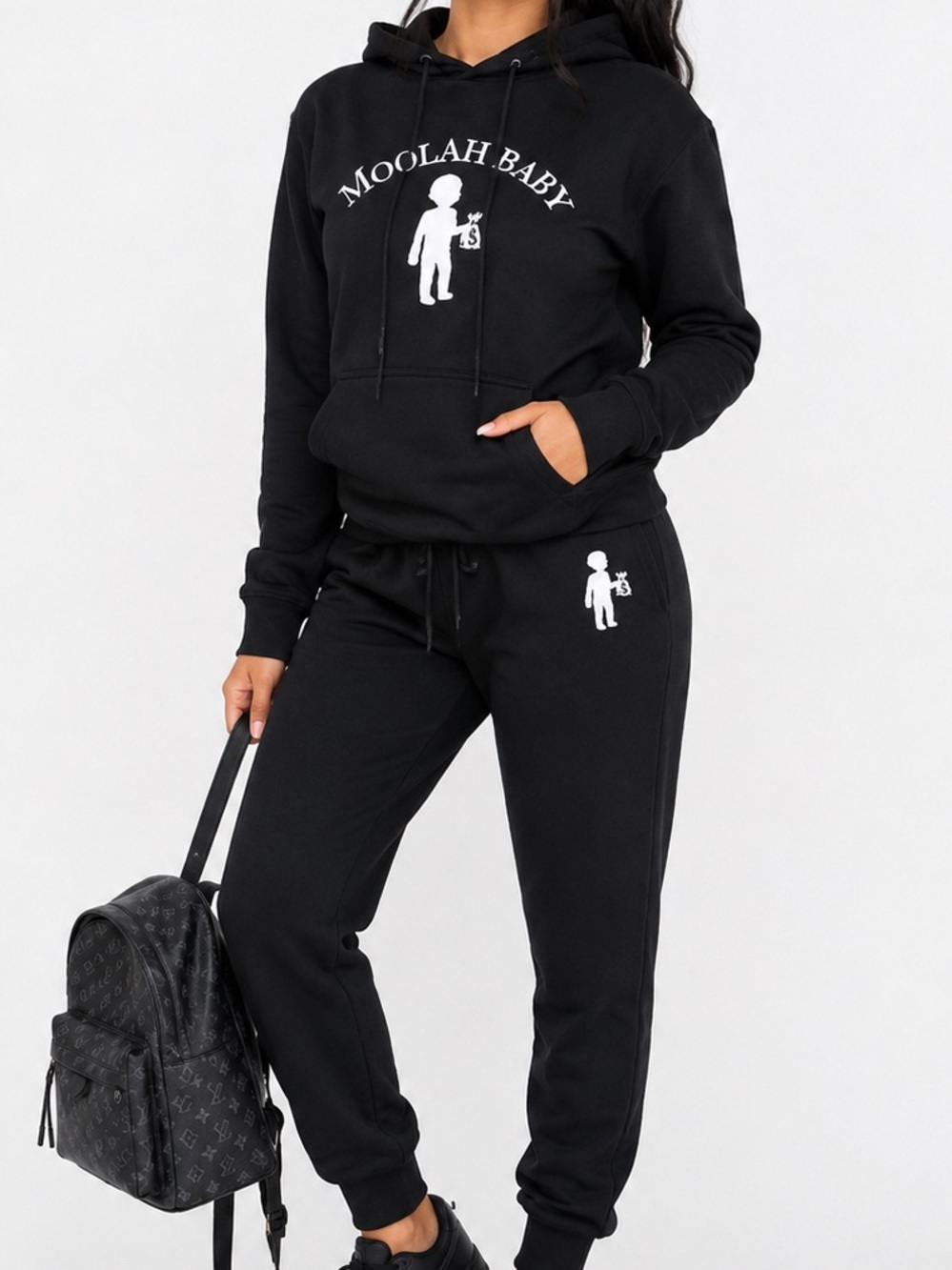 Women's Black Moolah Baby Hoodie and Jogger set